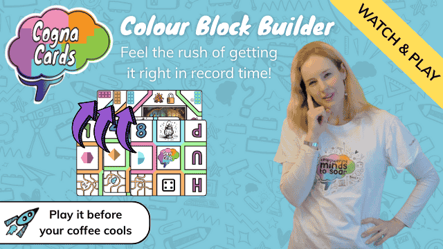 Fast-paced Color Block Builder game tutorial for kids using CognaCards to improve reaction and focus